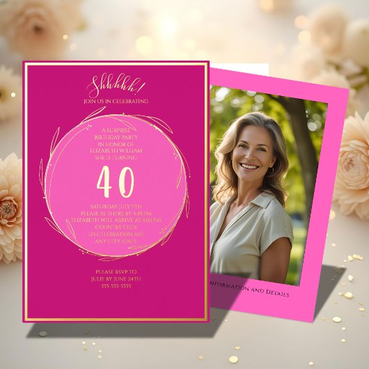 ミニマル40thカスタムフォトサプライズ誕生日 箔招待状
