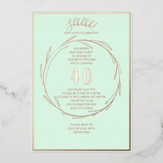 ミニマル40thカスタムフォトサプライズ誕生日 箔招待状 (正面)