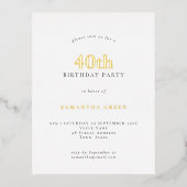ミニマル40th誕生日パーティーグラム実在 箔招待状ポストカード (正面)