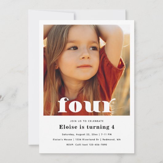 ミニマル4th誕生日招待状 | 4th誕生日 招待状 (正面)