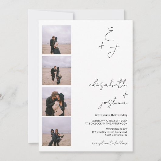 ミニマル5フォトイニシャルシンプルエレガントな結婚式 招待状 (正面)