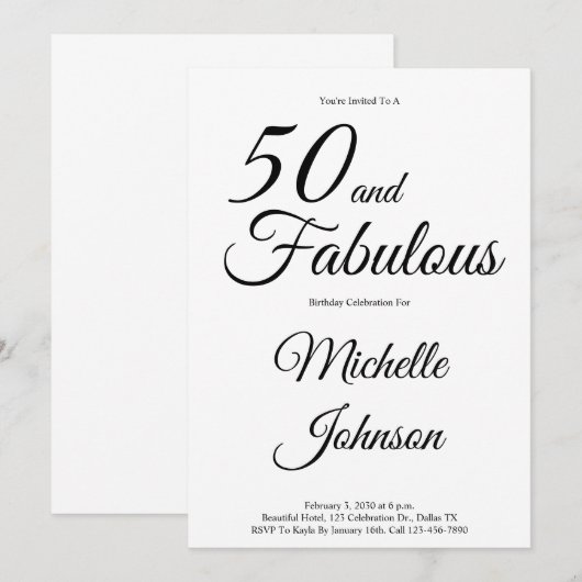 ミニマル50とファビュラス50歳の誕生日パーティー 招待状 (正面/裏面)