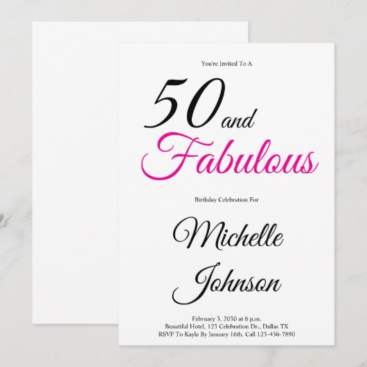 ミニマル50とファビュラス50歳の誕生日パーティー 招待状 (正面/裏面)