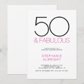 ミニマル50とファビュラス ピンク 50歳の誕生日パーティー 招待状 (正面/裏面)