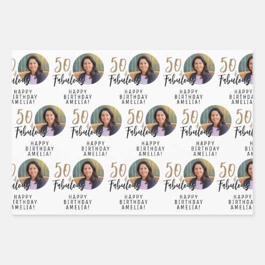 ミニマル50と素晴らしい写真50誕生日 ラッピングペーパーシート (正面)