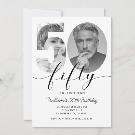 ミニマル50誕生日50枚 招待状 (正面)