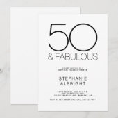 ミニマル50 おしゃれな50歳の誕生日パーティー 招待状 (正面/裏面)