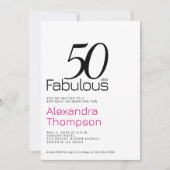 ミニマル50 アンド ファビュラス ピンク 50歳の誕生日パーティー 招待状 (正面)