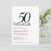 ミニマル50 アンド ファビュラス ピンク 50歳の誕生日パーティー 招待状 (スタンド正面)