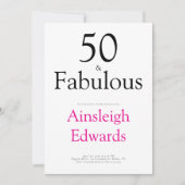 ミニマル50 & ファビュラス ピンク 50歳の誕生日パーティー 招待状 (正面)