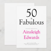 ミニマル50 & ファビュラス ピンク 50歳の誕生日パーティー 招待状 (正面/裏面)