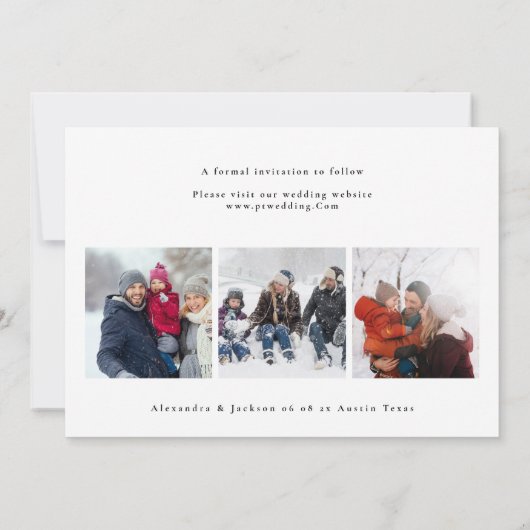 ミニマル6モダン数々の枚の写真結婚コラージュ セーブザデート (裏面)