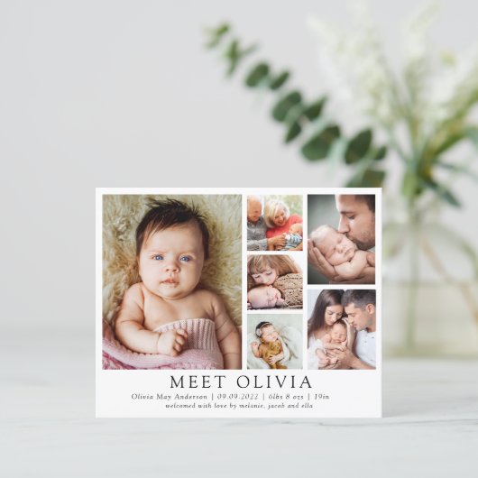 ミニマル6写真こんにちはベビー誕生のお知らせ (スタンド正面)