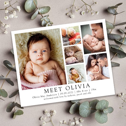 ミニマル6写真こんにちはベビー誕生のお知らせ