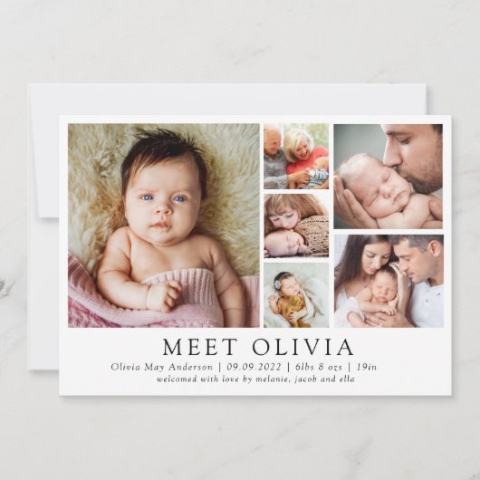 ミニマル6写真こんにちはベビー誕生のお知らせ 案内状 (正面)