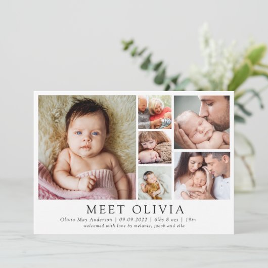 ミニマル6写真こんにちはベビー誕生のお知らせ 案内状 (スタンド正面)