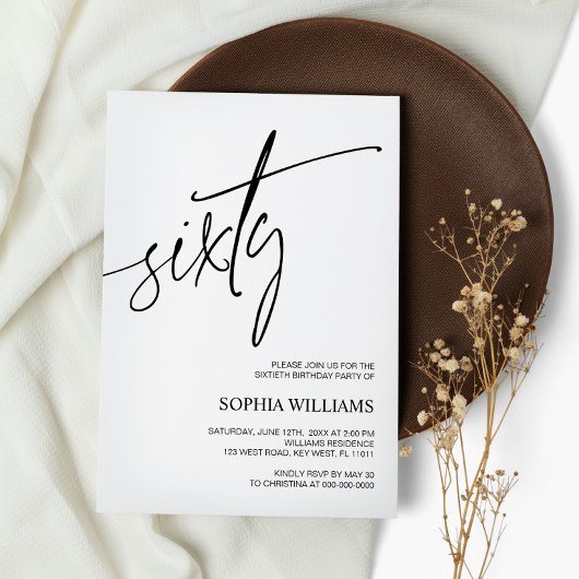 ミニマル60番目の誕生日招待状 招待状