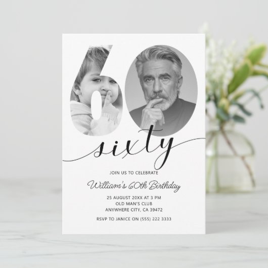 ミニマル60誕生日60写真 招待状 (スタンド正面)
