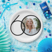 ミニマル60th誕生日フォト白黒シック ペーパープレート (パーティー)