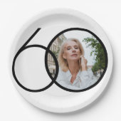 ミニマル60th誕生日フォト白黒シック ペーパープレート (正面)