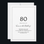 ミニマル80th誕生日パーティー 招待状<br><div class="desc">このミニマルな80歳の誕生日パーティーの招待は、の誕生日パシンプルーティーに最適だ。ロマンチックモダンなデザインは、クラシックの白黒のタイポグラフィと素朴な書とヴィンテージの手で書かれたエレガントスタイルを備えている。任意の色でカスタマイズ可能保デザインとエレガント現状のまま、または独自のグラフィックとアートワークを追加してカスタマイズ。</div>