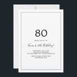 ミニマル80th誕生日パーティー 招待状<br><div class="desc">このミニマルな80歳の誕生日パーティーの招待は、の誕生日パシンプルーティーに最適だ。ロマンチックモダンなデザインは、クラシックの白黒のタイポグラフィと素朴な書とヴィンテージの手で書かれたエレガントスタイルを備えている。任意の色でカスタマイズ可能保デザインとエレガント現状のまま、または独自のグラフィックとアートワークを追加してカスタマイズ。</div>