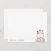 ミニマル かわいい赤ちゃんカバ 子供用 個人名入り ノートカード (正面/裏面)