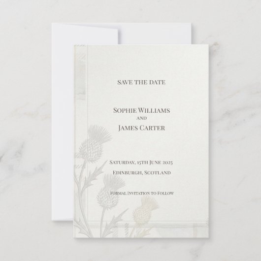 ミニマル アザミの結婚式延期案内カード セーブザデート (正面)