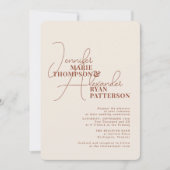 ミニマル アースィー テラコッタ ワン RSVP QRコード 招待状 (正面)