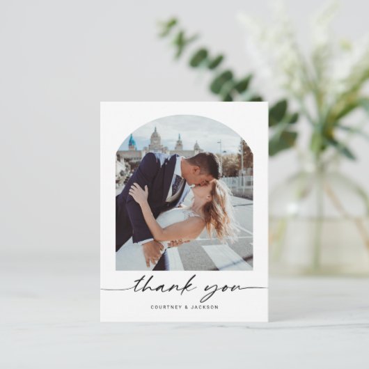 ミニマル アーチ ウェディング フォト ありがとう ポストカード (スタンド正面)