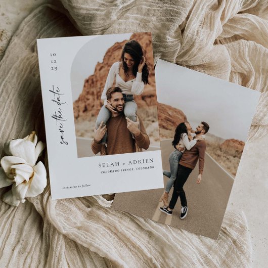 ミニマル アーチ セーブ・ザ・デート スクリプト フォト カード