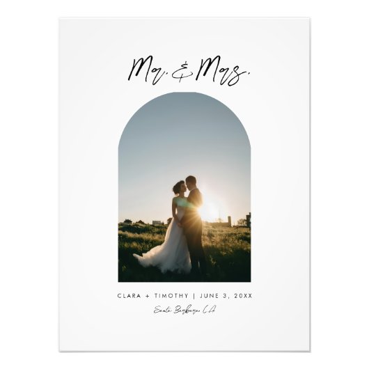 ミニマル アーチ フォト カスタム Mr and Mrs ポスター (正面)