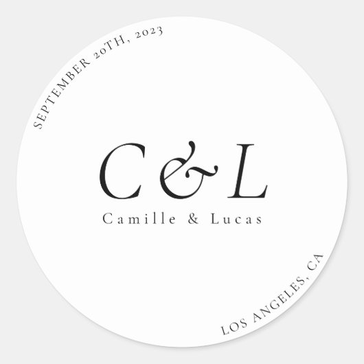 ミニマル&エレガントなウェディングクラシックラウンドステッカー ラウンドシール (正面)