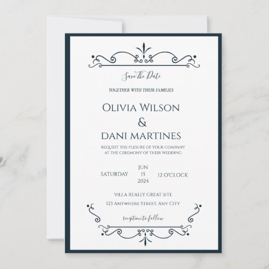 ミニマル&エレガントヴィンテージモノグラ結婚ム 招待状 (正面)