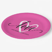 ミニマル エレガント ハート ホットピンク ペーパープレート (アングル)