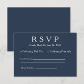 ミニマル エレガント ハーバー ブルー RSVP カード (正面/裏面)