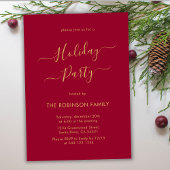 ミニマル エレガント レッド ゴールド カリグラフィー ホリデー パーティー 招待状