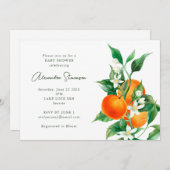 ミニマル オレンジ フルーツ ボタニカル ベビー シャワー 招待状 (正面/裏面)