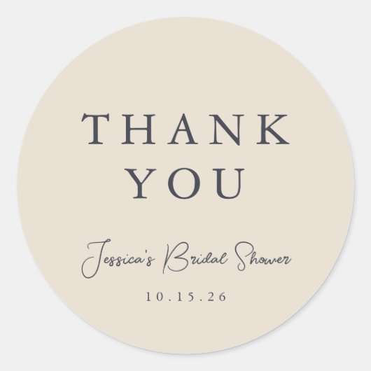 ミニマル カリグラフィー アイボリー ブライダル シャワー サンクス ラウンドシール (正面)