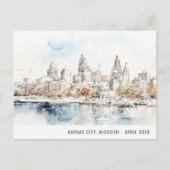 ミニマル カンザスシティ ミズーリー州 ウォーターカラー 旅行 ポストカード (正面)