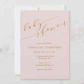 ミニマル クラシック エレガント ピンク ベビーシャワー 招待状 (正面)