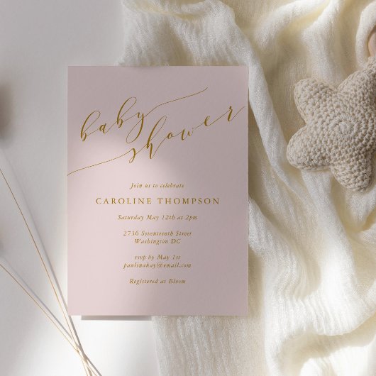 ミニマル クラシック エレガント ピンク ベビーシャワー 招待状