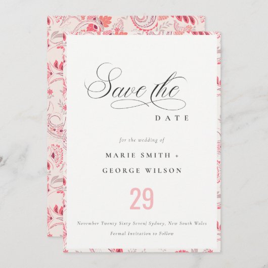 ミニマル クラシック モダン ブラッシュ パイスロー タイポグラフィ セーブザデート (正面/裏面)