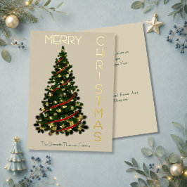 ミニマル クリスマスツリー メリークリスマス クリーム&ゴールド 箔シーズンカード