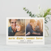 ミニマル グラフィック | 2 枚の写真 ウェディング延期のお知らせ カード (スタンド正面)