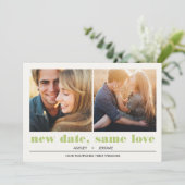 ミニマル グラフィック | 2 枚の写真 ウェディング延期のお知らせ カード (スタンド正面)