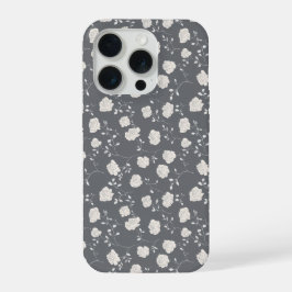 ミニマル グレージュ バラ 白 フラワー柄 iPhone 15 PROケース