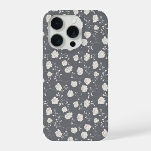 ミニマル グレージュ バラ 白 フラワー柄 iPhone 15 PROケース