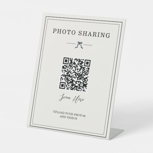ミニマル コケット リボン 結婚式 写真共有 QR アップロード 台座サイン (正面)