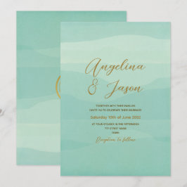 ミニマル ゴールド セージ グリーン ウェディング 招待状